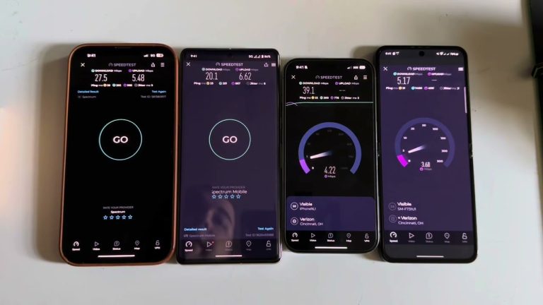 Verizon Congestion Test: 4 Lines Speedtesting At Once! Visible vs Spectrum Mobile